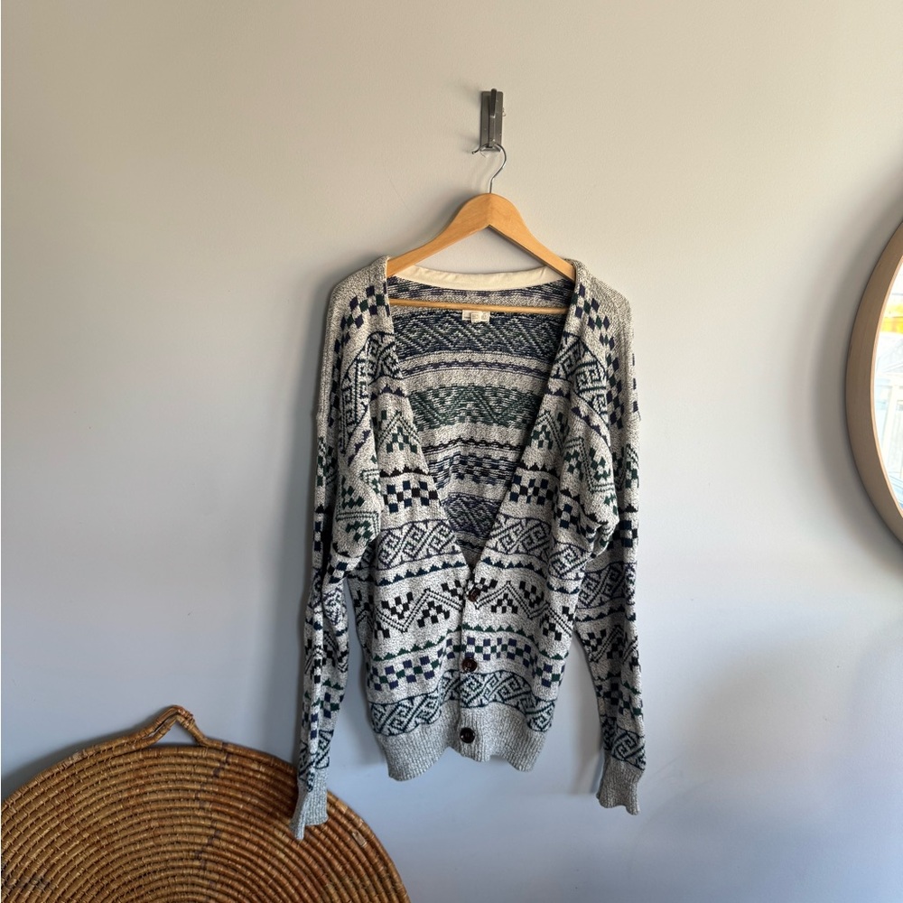 Urban Renewal Patterned Knit Cardigan - Black, Gray, Cream